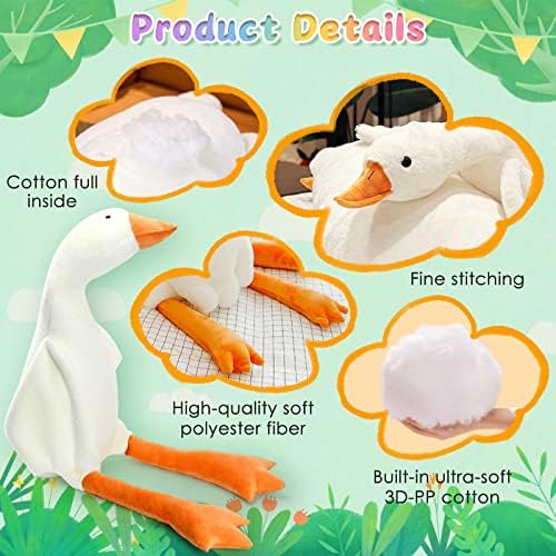 Cottonstar ganso animal de pelúcia de 20 polegadas de pato de pato fofo brinquedo, travesseiro de ganso de cisne macio, presente para crianças e amigos, branco