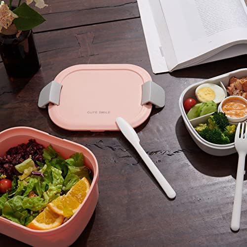 Sorriso fofo grande bento caixa de lancheira adulto recipiente de salada para almoço de 58 onças com lancheira grátis para armazenamento de alimentos BPA Recipientes de almoço sem talheres para lancheira para adultos à prova de vazamento