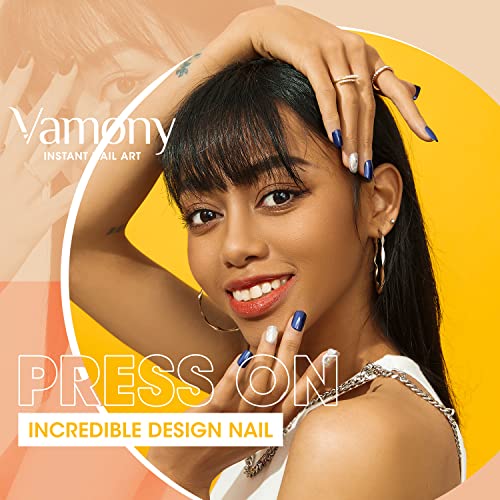 Vamony Blue Press On Unhes Durn With Design, 54pcs Unhas falsas, Manicure Essentials for Women, Iridescent Blue