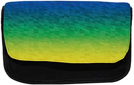 Caixa de lápis amarelo e azul lunarable, mosaico fractal, bolsa de lápis de caneta com zíper duplo, 8,5 x 5,5, amarelo