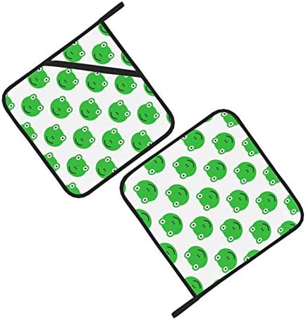 Sapo verde Big Eye Frendly Square Pote Potholders resistentes ao calor para cozinhas 2 PCs Resistente ao calor Mat 8 × 8 polegadas para cozinhar e assar