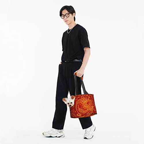 Transportadora de pet de pet-face de face macio bolsa de mão bolsa de mão asiático-dragão-foguado portátil Purse portátil de cão/gato
