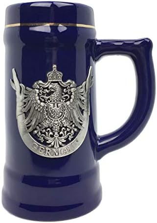 0,75 litro | Oktoberfesthaus Beer Amante Presente Beer Stein Tankard Medieval Alemão Alemão Bat de Armas com Alemanha no Metal Emblem Bier Krug cobalto azul caneca cerâmica