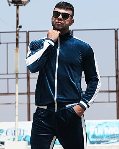 Yaogro Velor Tracksuit Sweats Sort: Men's Jogging Suits Full Zip Casual Jackets Pants 2 peças Treino atlético