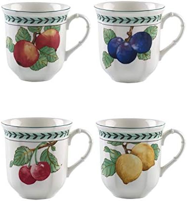Villeroy & Boch French Garden Frutas Modernas Jumbo Caneca: conjunto variado de 4, 15 oz, porcelana premium, branca/colorida