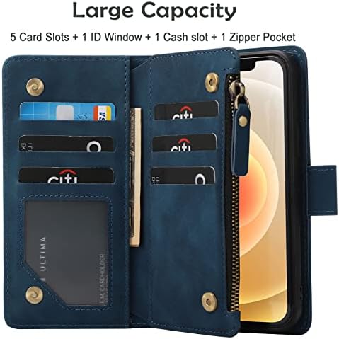 Caixa da carteira Ranyok Compatível com o iPhone 13, Premium PU Couro Zipper Flip Folio Wallet Block