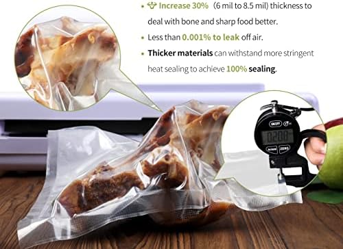 Funnyleaf 100pk 12 × 16 8,5mil de espessura com bolsas seladoras de alimentos com bPA, bolsas de freezer de selagem de vácuo livre e de grau comercial compatíveis com qualquer tipo de selagem a vácuo