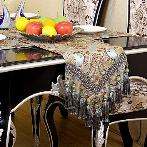 Ozxchchixu bordados de mesa bordados, modernos corredores de mesa de damasco de tecido jacquard com vários truques artesanais,