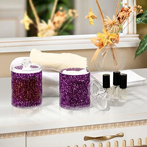 Alaza 2 Pack QTIP Dispensador Purple Glitter Bathroom Organizer Bancos para bolas de algodão/swabs/almofadas/fio dental, frascos de