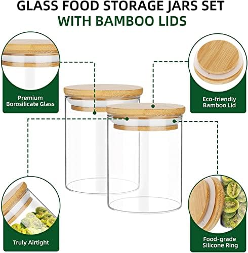 Labros Borossilicate Glass Recurter Jar com tampa aérea de bambu, 9 peças, arroz e potes de especiarias || Confiança do cliente é o