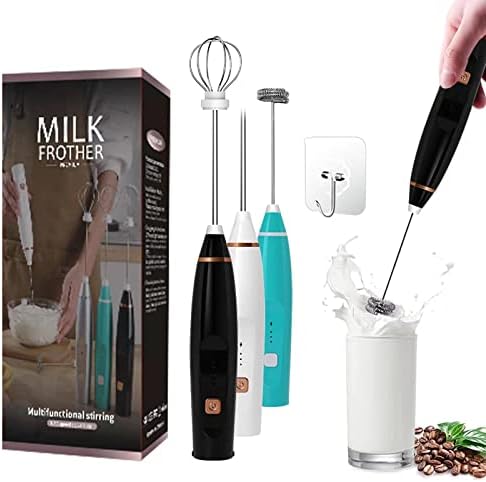 Ikfunii Recarregável Frother de leite para café, mini espumante com agitador e gancho sem rastreamento, sem ruído Frother elétrico