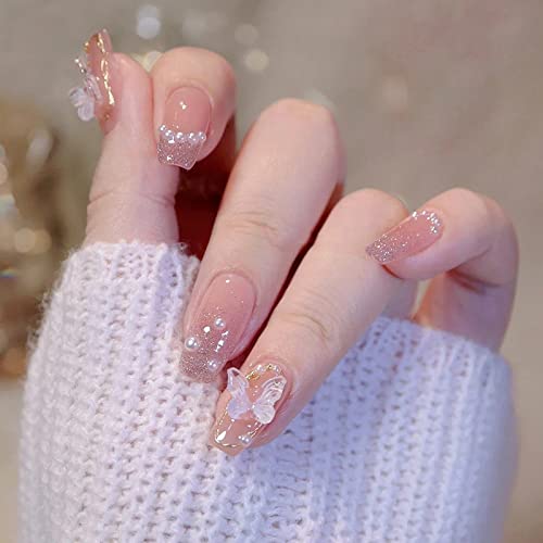 24 PCs Pressione as unhas 3D UNIDADES FALHAS, BORTURAFLY UNIGHS com designs de bling, unhas falsas para mulheres unhas