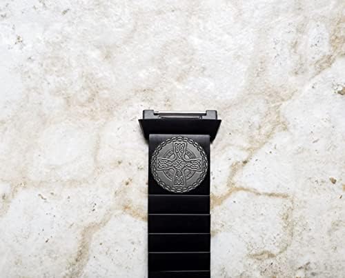 Nickston Graved Band Strap Compatível com Fitbit Ionic Smartwatches Black Stainless Aço Salão B-Cc2