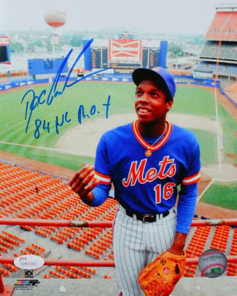 Dwight Gooden autografado NY Mets jogando bola de foto com 84 nl roy- jsa w *azul - fotos autografadas da MLB