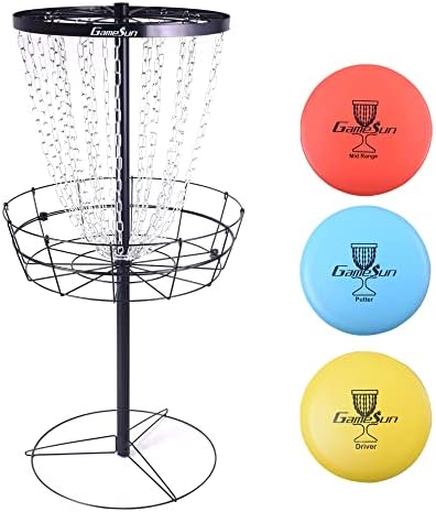 Gamesun Disc Golf Basket, Disc Golf Target com 3 disco, PDGA Standard Size Disc Golf Target com 24 cadeias de serviço pesado