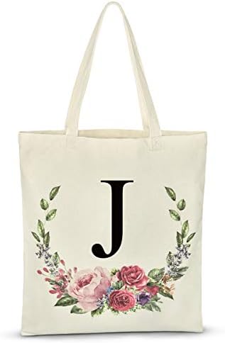 Bolsas de sacolas iniciais florais personalizadas para mulheres sacolas de tela de lona reutiliza sacolas de compras para damas de honra Bacharteta de aniversário Party Party Grande Book Sacos de presente