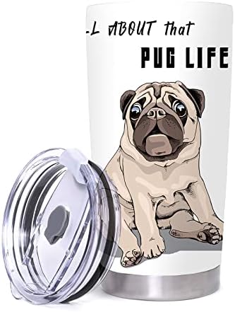 Wongs Bedding Pug Tumbler Aço inoxidável com tampa, 20 oz de cão engraçado personalizado para amantes de bulldog 3d