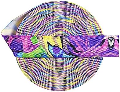 2 5 10 jardas 5/8 15mm Purple Abstract Print Dobrover Spandex Satin Band Tape Hair Trey Costura Encontrar 10 jardas