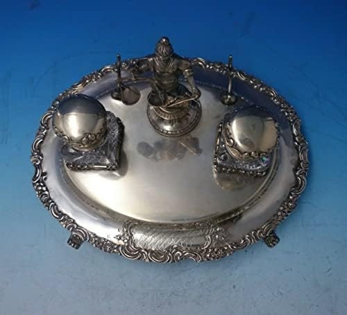 Português .833 Silver Inkwell Double W/Stand 3d Lady Justice