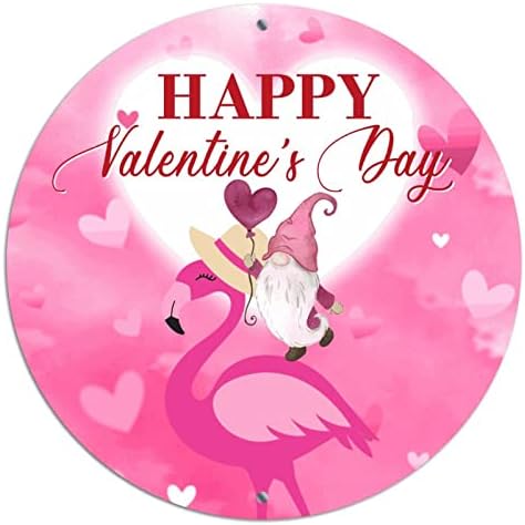 Metal redondo dia dos namorados Sinais de grinaldas Flamingo Gnome Rosa Torna do noivado Arte da parede Arte angustiada Sinais elegantes