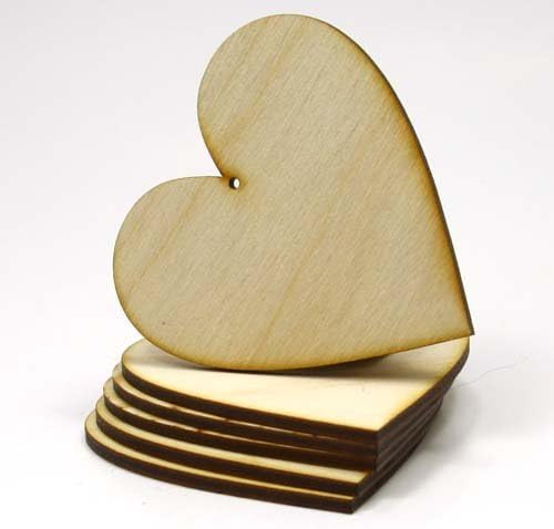 MyLittlewoodshop - PKG de 1 - coração - 3 polegadas por 3 polegadas com 1 orifício de 2 mm e 1/8 de polegada de madeira inacabada