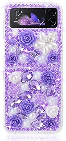 Omio projetado para samsung galaxy z flip 4 case luxury sparkle stones stones cristal rosa flores bling diamante glitter shrenstone