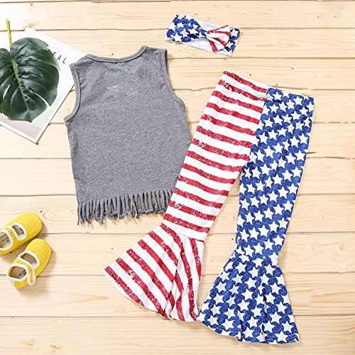 BDSLYBD Toddler Baby Girl 4 de julho Roupa, American Flag Distra Top Top + Star Bell Bottoms calças com faixa para a cabeça