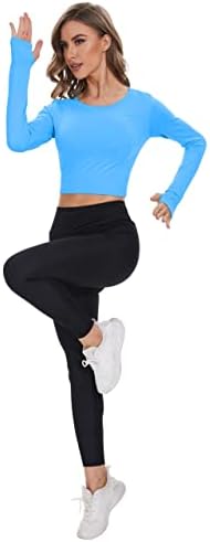 Mathcat Crop Tops Para mulheres de manga longa, camisas de exercícios para mulheres, tampos de treino sem costura, camisas de