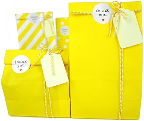 Smintine 30 pacotes de papel branco amarelo sacos de presente com adesivos de agradecimento tags de papel