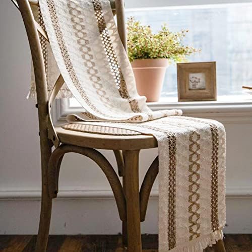 Toalha de linho de linho de algodão Boho Macrame, topela de algodão, estilos de algodão de algodão Vintage Rustic Table Runners com borlas para o chuveiro de casamento boêmio Decoração de mesa de praia para casa de jantar 72 polegadas