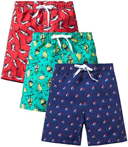 Rolimaka 3 pacote de nadar de garoto shorts de tábua infantil com roupa de banho juvenil de forro de malha