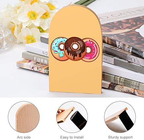 Livro fofo de donuts de madeira de madeira suportes 1 par para prateleiras stand de livro pesado 5 x 3 polegadas