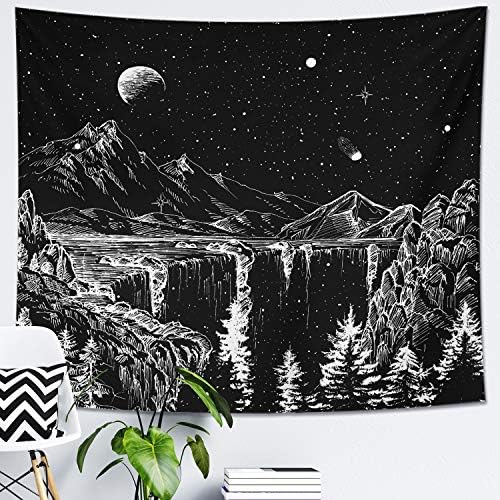 Desihom Starry Night Tapestry Tapestry Moon Stars Tapestry Black and White Tapeçaria para quarto da sala de estar 30x40 polegadas