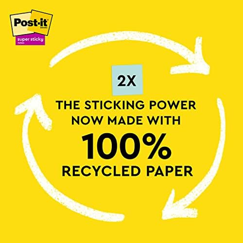 Post-it Reciclado Super Sticky Notes, 2x o poder de aderência, 3x3 pol.