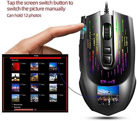 Mouse de jogos de tela de toque do DailyInt, mouse de jogos com fio USB com 9 tipos de luz de fundo RGB, mouse mudo programável macro, 10000 dpi, ergonomia, adequado para win7 / 8/10