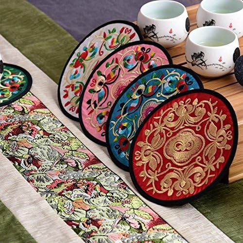 12 PCS Bordado de tecido de tecido para bebidas Vintage Floral Design Floral Design Copo Absorvente