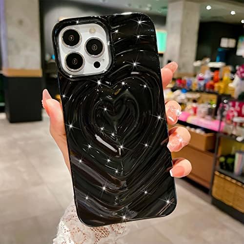 Mgqiling compatível com iPhone 12 Pro Max Case-6,7 polegadas, Luxury 3D Design Design Heart Electroplated Ripple Case para