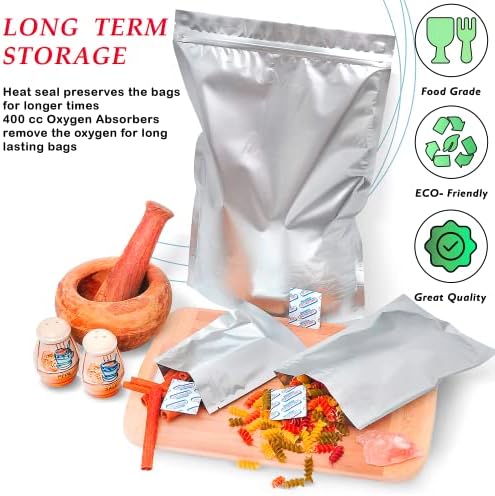 Pacote de Fortbit de 100 Mylar Bag para armazenamento de alimentos -em 3 tamanhos Mylar Bags com absorvedor de oxigênio de
