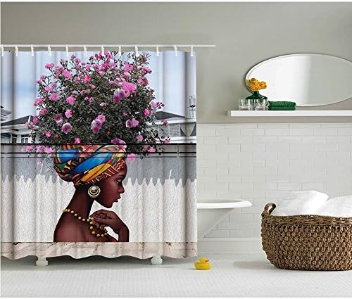 Cortina de chuveiro afro para banheiro - cortina de chuveiro impermeável - cortinas de chuveiro afro -americanas - linda garota temática, 72 x 72 polegadas