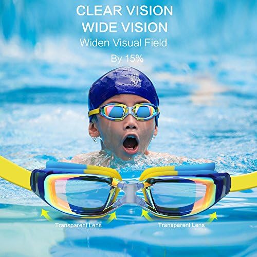 Hurdilen Kids Swim Goggles, óculos de natação para crianças com clipe do nariz, tampões para os ouvidos