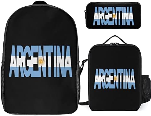 Conjuntos de mochilas da Escola de Flag da Argentina para Student Fo Cute Impresso Bookbag Set com lancheira isolada e caixa de lápis