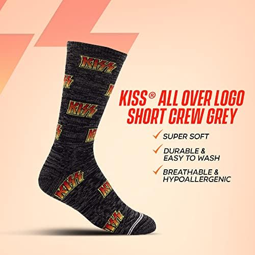 Meias de Perri - Meias Kiss® Short Crew, oficialmente licenciadas banda de rock, meias, meias de diversão premium, homens e mulheres
