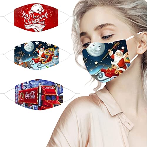 3 PCs Natal Papai Noel Face_Mask For Women Mulheres Adolescente Malma de Natal Reutilizável Pano de Designer Lavável Ajustável