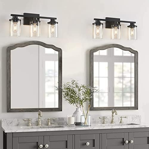 Stambord 3 banheiro preto claro Vaidade da vaidade, luminárias modernas do banheiro com tonalidade de vidro transparente, luzes