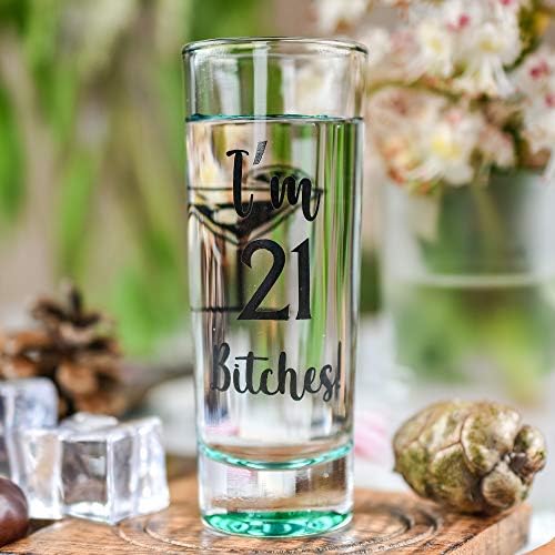 Greenline Goods Shot Shot Glass - 21st Birthday Shot Glass Eu tenho 21 putas de 21º aniversário decorações de festas - Glass de