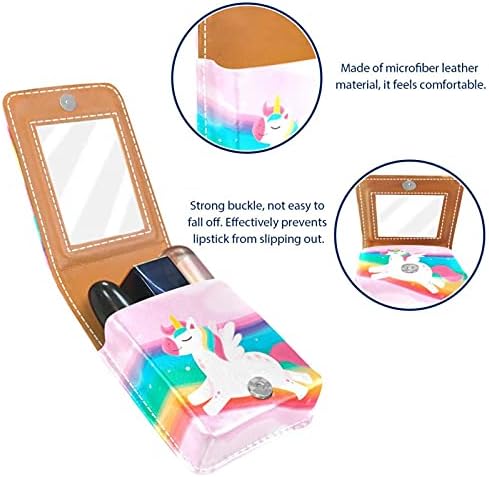 Caixa de batom com espelho Horse Running Lip Gloss Selder Portable Batom Storage Box Saco de maquiagem Mini bolsa cosmética de couro