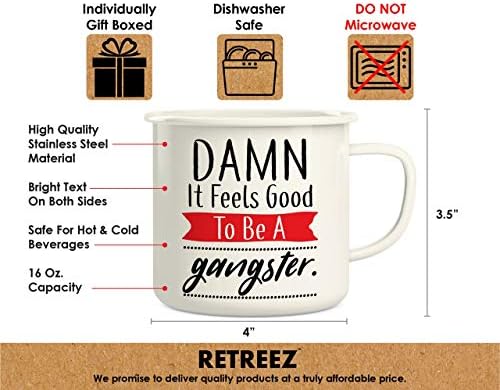 Retreez caramba, é bom ser um gângster 16 oz esmalte aço inoxidável metal acampamento de caneca de caneca de caneca de caneca - engraçado presente de aniversário inspirador para amigo colega de trabalho irmão irmão pai mãe mãe mãe mãe mãe mãe mãe