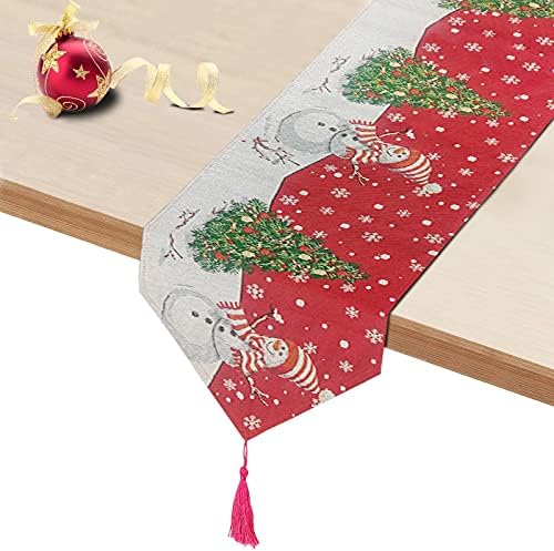 Linho de algodão corredor da mesa de Natal com borlas bordadas com 13 x 70 polegadas de Natal Trees de Natal para o boneco