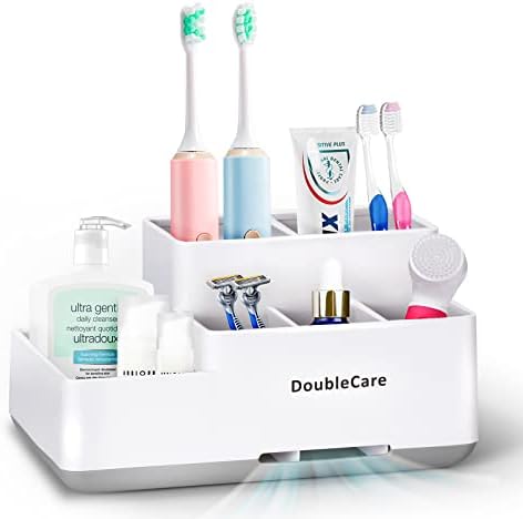 Escova de dentes destacável e porta de creme dental para bancada do banheiro, amplo organizador de banheiro anti-deslizamento para