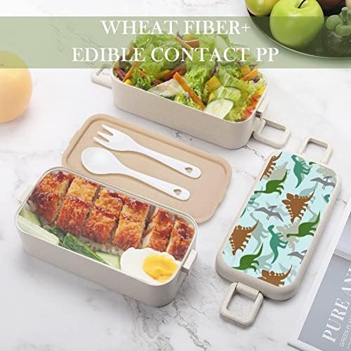 Padrão de dinossauro Double empilhável Bento lancheira Modern Bento Contêiner com conjunto de utensílios